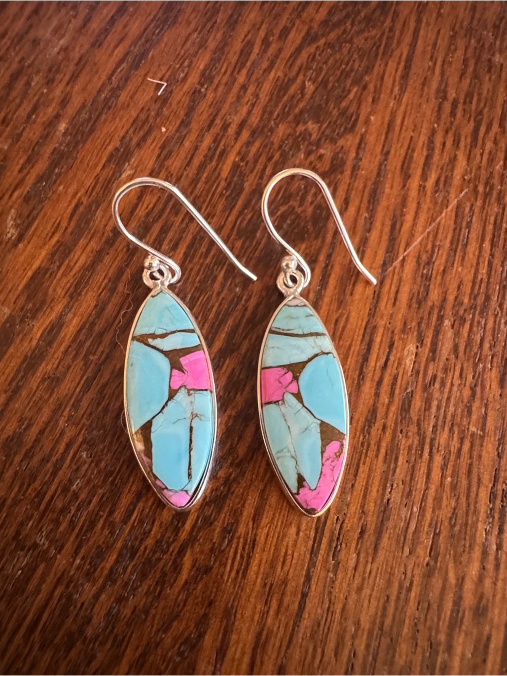 Turquoise Cotton Candy silver earrings.